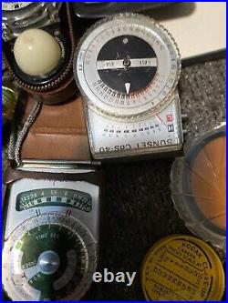 Lot Of Vintage Camera Gear, Light Meters Lens Filters, Manuals, More