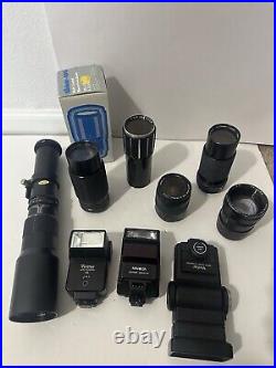 Lot Of Vintage Camera Lens & Auto Flash Thyristor Canon Lenses/ See photos