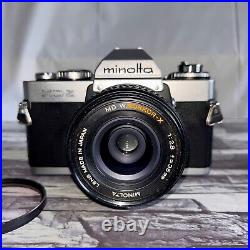 MINOLTA XD5 SLR Film Camera with MD W. ROKKOR-X 35mm F2.8 Lens Vintage Rare