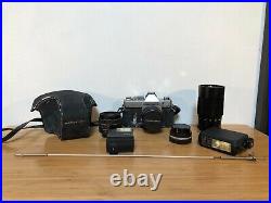 Mamiya/Sekor Camera With Lens, Flashes, Teleconverter, and Vintage Case with Strap
