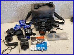 Minolta Maxxum 9000 AF 35mm SLR Camera Kit Lenses Flash Filters Bag Untested