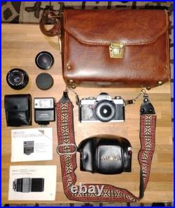 Minolta XG-1 28mm SLR Camera + Minolta MD 45mm f/2 lens Vintage Case & Flash