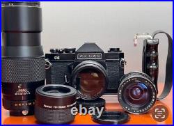 NEAR MINT Vintage Chinon CS Film Camera with3 Lenses & 2X Teleconverter TESTED