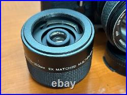 NEAR MINT Vintage Chinon CS Film Camera with3 Lenses & 2X Teleconverter TESTED