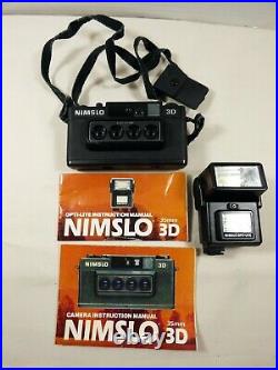 NIMSLO 3D Quadra Lens 35mm Camera Quadrascope & Opti-lite Flash & Manuals lot