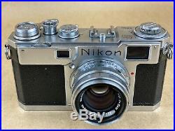 Nikon S2 Vintage Rangefinder Camera with 50mm f/2 Nikkor HC Lens Works Great