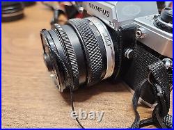 Olympus OM 10 Film Vintage Camera with Flash + 3 Lenses (80-200mm, etc) UNTESTED