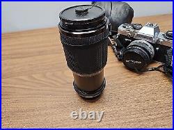 Olympus OM 10 Film Vintage Camera with Flash + 3 Lenses (80-200mm, etc) UNTESTED