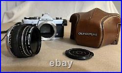 Olympus OM-1N Film Camera 50mm Lens From JAPAN w Vintage Brown Leather Case