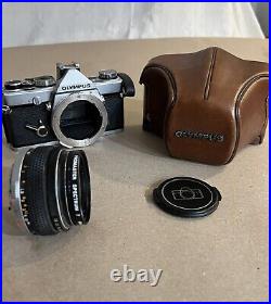 Olympus OM-1N Film Camera 50mm Lens From JAPAN w Vintage Brown Leather Case