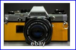 Olympus OM10 35mm Film Camera with 50mm f/1.8 Zuiko Lens Yellow Leather Serviced