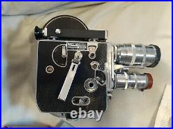 PAILLARD BOLEX 16mm MOVIE CAMERA Lens Pistol Grip Light Meter Leather Case FS