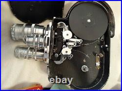 PAILLARD BOLEX 16mm MOVIE CAMERA Lens Pistol Grip Light Meter Leather Case FS