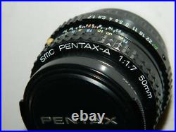 Pentax-A SMC f/1.7, 50mm Standard Prime Film Era Camera Lens, VTG. /EUC