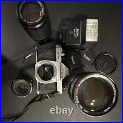 Pentax K1000 SLR Camera Black Silver with 3 Lenses and Vivitar Flash