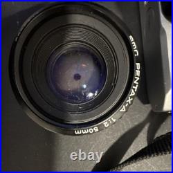 Pentax K1000 SLR Camera Black Silver with 3 Lenses and Vivitar Flash