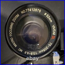 Pentax K1000 SLR Camera Black Silver with 3 Lenses and Vivitar Flash