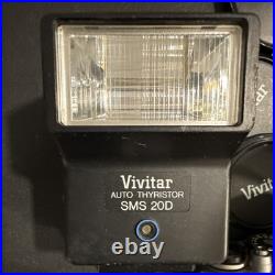 Pentax K1000 SLR Camera Black Silver with 3 Lenses and Vivitar Flash