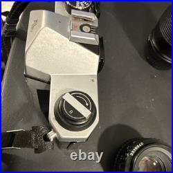 Pentax K1000 SLR Camera Black Silver with 3 Lenses and Vivitar Flash