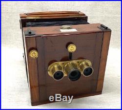Rare 1860's Horne & Thornthwaite TRIPLE LENS STEREO wet plate camera
