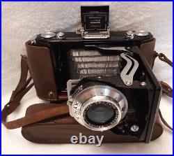 SUPER KINAX lll FOLDING CAMERA with ORIGINAL LEATHER CASE, BELLOR 100 3.5 LENS