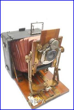 Sanderson Wood / Brass Camera, 1/4 plate, red bellows, Beck lens, B&L Shutter