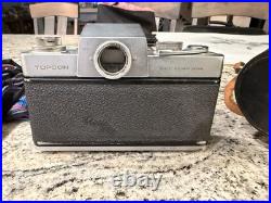 Topcon RE Super SLR Camera Silver Black with Lens, Case, and Strap Vintage