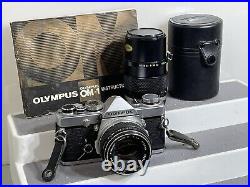 VINTAGE OLYMPUS OM-1 35MM CAMERA With OLYMPUS 50MM & 135mm LENS