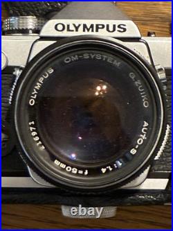 VINTAGE OLYMPUS OM-1 35MM SLR FILM CAMERA G. ZUIKO 50MM f/1.4 LENS Case Untested