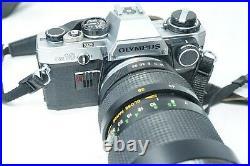 VINTAGE OLYMPUS OM10 SLR FILM CAMERA WITH VIVITAR 35-105mm LENS + MANUAL ADAPTER