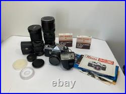 VINTAGE Pentax ME 35mm Film Camera with Asahi 50mm Lens, 3 More Lens & Flash