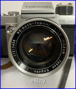 VINTAGE Topcon RE Super SLR Camera With RE, Auto-Topcor 11.4 f=58mm Lens & Case
