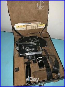 Vintage 1944 Paillard Bolex Movie Camera With 3 Lenses, Case, Paperwork