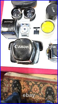 Vintage 1960's Canon FT-QL SLR 35mm Film Camera BUNDLE Lenses. Tri-Pods Case/Key