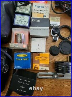 Vintage 35mm Camera Equipment Lot Canon Mamiya Cases Flash Filters Lens MORE