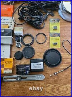 Vintage 35mm Camera Equipment Lot Canon Mamiya Cases Flash Filters Lens MORE