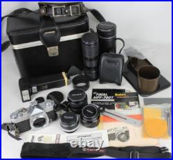 Vintage 35mm camera lot Konica Autoreflex A 1000 Vivitar lens bag manual flash