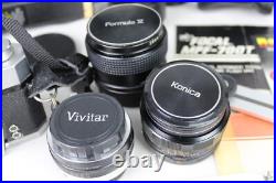 Vintage 35mm camera lot Konica Autoreflex A 1000 Vivitar lens bag manual flash