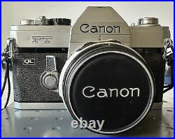 Vintage 60s Canon FT QL 35mm SLR Film Camera with50mm 1.8 Lens & Case Strap