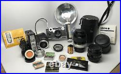 Vintage Argus C3 35mm Camera With Flash Lot Nikkor Kiron Soligor Lens Century Case