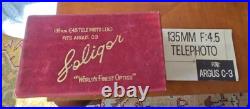 Vintage Argus C3 Camera (2) Brick 35mm /Light Meter + Soligor 135mm Lens + Cases