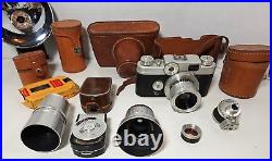 Vintage Argus C44 35mm Film Camera with Leather Case Accessories Lenses Large Lot