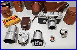 Vintage Argus C44 35mm Film Camera with Leather Case Accessories Lenses Large Lot