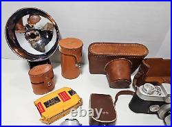 Vintage Argus C44 35mm Film Camera with Leather Case Accessories Lenses Large Lot