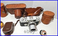 Vintage Argus C44 35mm Film Camera with Leather Case Accessories Lenses Large Lot