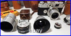 Vintage Argus C44 35mm Film Camera with Leather Case Accessories Lenses Large Lot