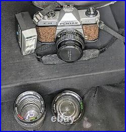 Vintage Asahi Pentax K1000 Camera With Carrying Case, Lenses, Accessories