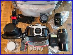 Vintage Asahi Pentax K1000 camera. With Lens Cap, Battery, Flash Bundle Lot