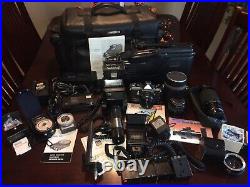 Vintage Asahi Pentax ME Camera Lot Multiple Lenses Case Extras Camcorder Flash