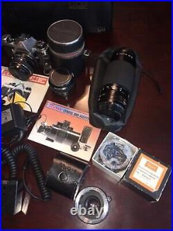 Vintage Asahi Pentax ME Camera Lot Multiple Lenses Case Extras Camcorder Flash